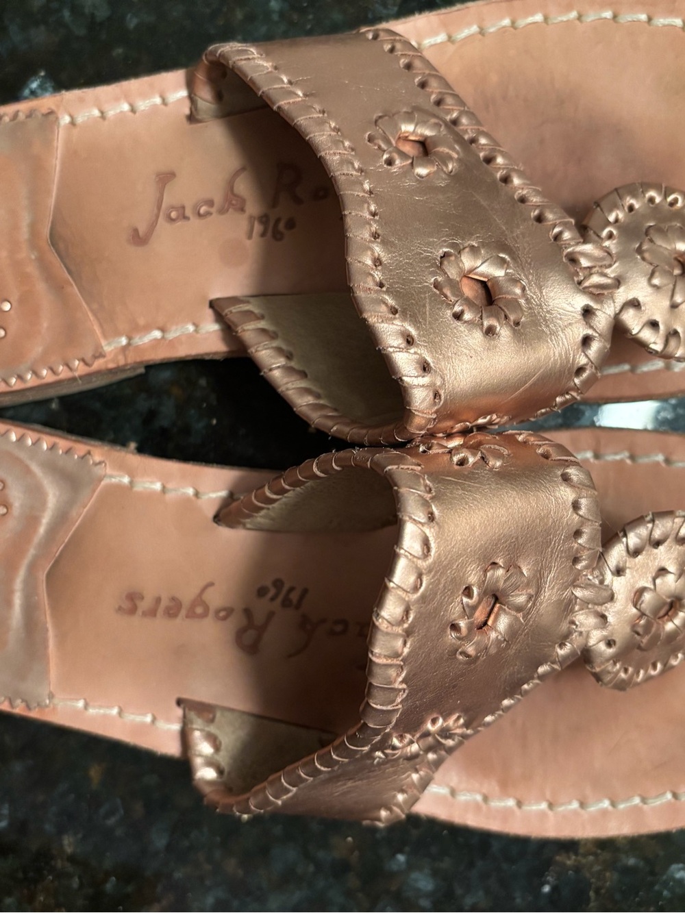Jack Rogers Rose Gold Leather Whipstitch Sandals